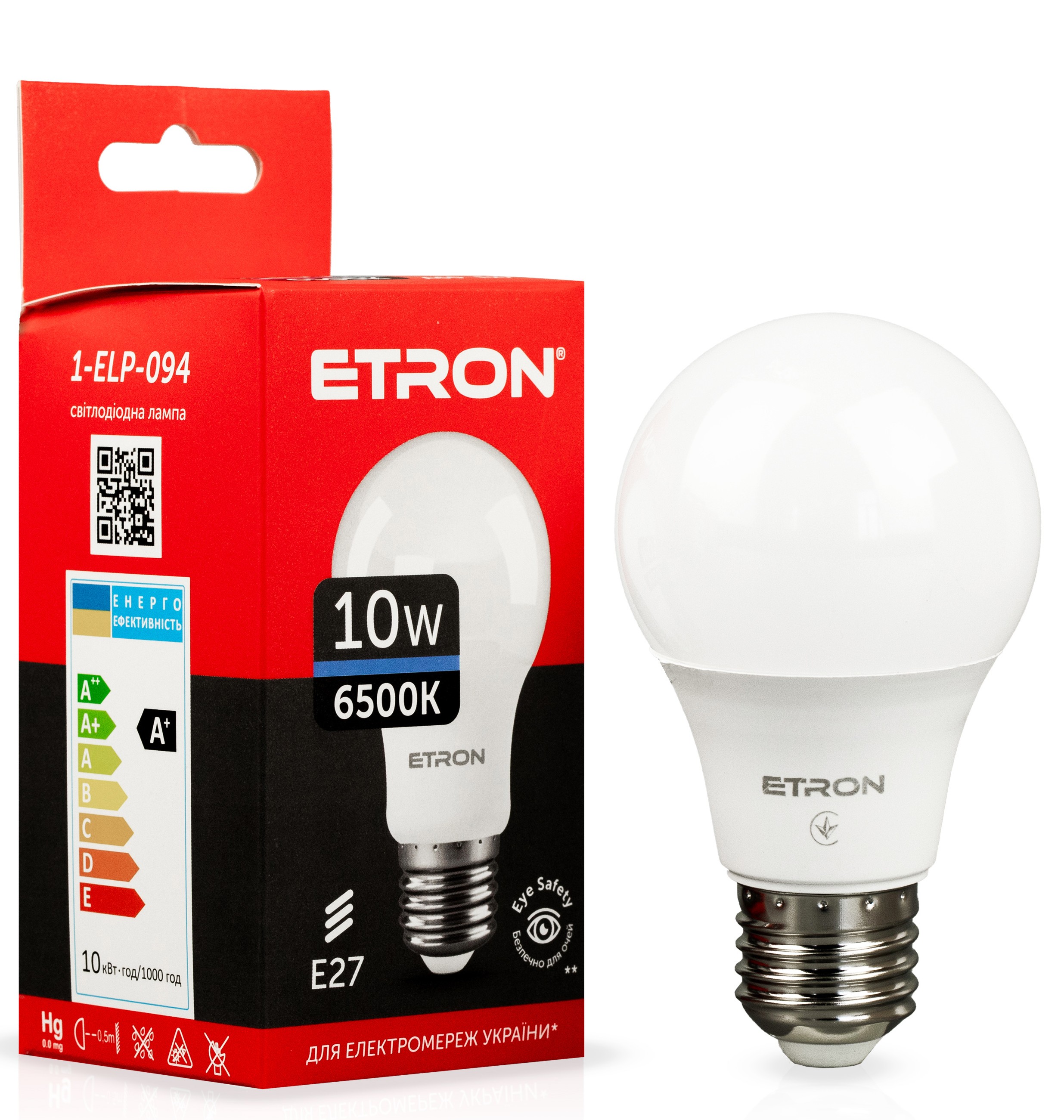 Світлодіодна LED лампа ETRON 10W A60 6500K E27 холодне світло 1-ELP-094